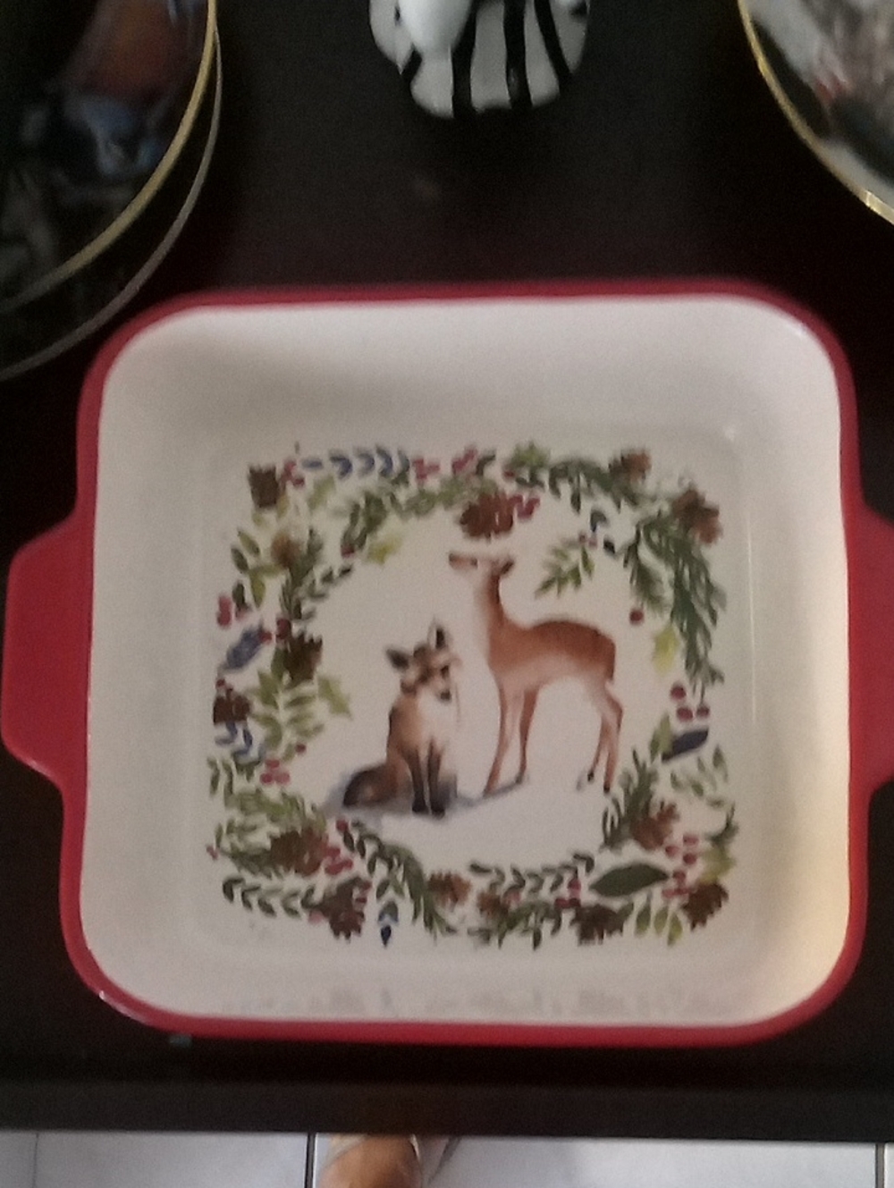 Red Woodland Deer Ceramic Serving Dish